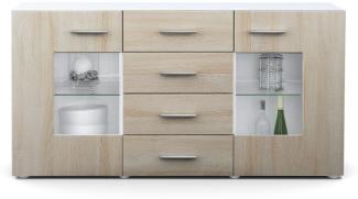 Sideboard Kommode Grömitz V1, Korpus in Weiß matt / Front in Eiche sägerau (139 x 72 x 35)