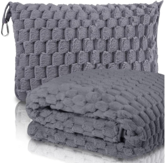 Auledio Reisekissen Packbare Reisedecke & Kissen – für Flugzeug, Auto (Erw. und Kinder), Weicher Mikroplüsch, kompakt, vielseitig, maschinenwaschbar