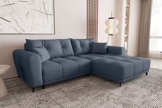 99rooms Massimo Ecksofa Strukturstoff NEVE Dunkelblau mit Schlaffunktion Rechts