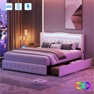 Furnishings Home Stauraumbett Doppelbett LED Polsterbett Stauraum (Jugendbett, Vier extra große Schubladen unter dem Bett), Mit LED-Beleuchtung, USB + TYPE-C, PU, 140x200 cm