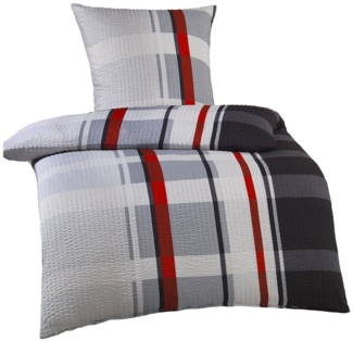 KH-Haushaltshandel Bettwäsche 2-tlg. Seersucker Bettwäsche 135x200 +80x80cm, gestreift, Seersucker, 2 teilig, schwarz silber, bügelfrei