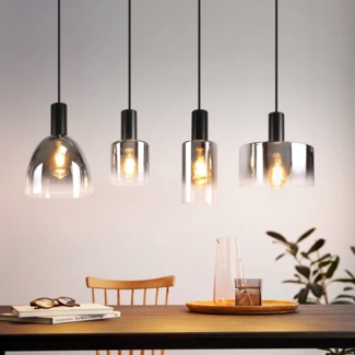 ZMH Pendelleuchte Hängelampe Esstisch 4 Flammig Hängeleuchte- E27 Vintage Esszimmerlampe Hängend Pendellampe Höhenverstellbar Glas Retro für Schlafzimmer Wohnzimmer (ohne Leuchtmittel)