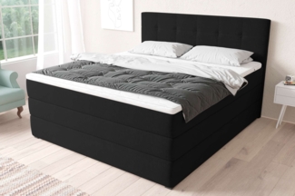 99rooms Madagaskar Boxspringbett Strukturstoff INARI Schwarz 140x200 cm Bonell-Federung