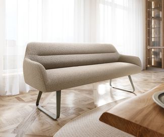Esszimmerbank Taya-Flex 200 cm Bouclé Schlamm Kufengestell flach Effektfinish Titan Taschenfederkern
