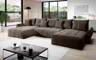 Furnix Wohnlandschaft Amarra Polstercouch in U-Form mit Schlaffunktion Bettkasten Kissen, 382x91x190 cm