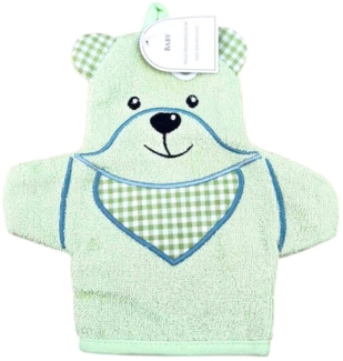 Baby Waschhandschuh Bär » Kinder Waschlappen Frottee » ca. 22x15 cm reine Baumwolle » Wasch Handschuh - Grün