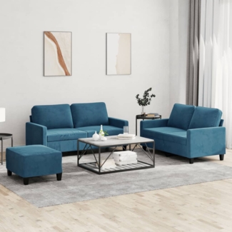 vidaXL 3-tlg. Sofagarnitur mit Kissen Blau Samt 3201515