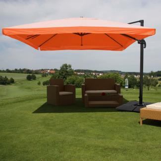 Gastronomie-Ampelschirm HWC-A96, Sonnenschirm, 3x4 m (Ø5m) Polyester/Alu 26kg ~ Flap, terracotta mit Ständer, drehbar