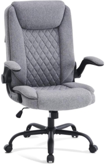 Ergonomischer Bürostuhl Chefsessel Armlehnen klappbar Grau Stoff