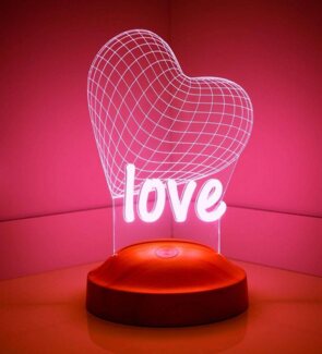 Geschenkelampe LED Nachttischlampe Herz Liebe Gravur mehrfarbige 3D Nachtlicht Valentinstagsgeschenk, Farbwechsel, Leuchte 7 Farben fest integriert, Valentinstagsgeschenk für Freundin, Sie, Ehefrau, Verlobte