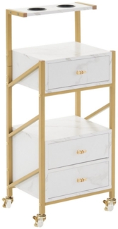 MCombo Servierwagen M MCombo Friseurwagen mit 3 Schubladen, Servierwagen, Rollwagen, 0048, mit Ablagen, Föhnhalter, Salon Trolley, Weiß-Gold