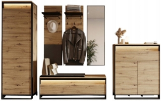 Compleo Garderoben-Set LIMA (Kommode, Schrank, Schuhschrank, 2x Kleiderbügel, Spiegel), Loft Stil