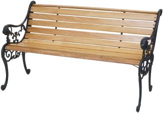 Gartenbank HWC-F98, Sitzbank Parkbank Holzbank, 3-Sitzer Gusseisen Holz 160cm 22kg ~ hellbraun