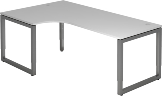 bümö höhenverstellbarer Eckschreibtisch R-Serie 200x120 cm in grau, Gestell in Graphit - Schreibtisch L Form, großer Tisch für's Büro, Computertisch höhenverstellbar, RS-82-5-G