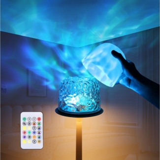 BlingBin LED Tischleuchte Ocean Lamp Wasserwellenlampe, 16 Farben Drehbare Nachtlicht, dimmbar, LED fest integriert, 16 Farben RGB, Dimmbar Sternenhimmel Projektor mit Lampenschirm Fernbedienung