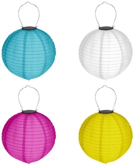 HAC24 LED Lampion 4x Deko Lampenschirm Lampe Party Garten Kugel Laterne, LED fest integriert, Kaltweiß, Bunt, Solar, Ø 20 cm, mit Haken zum Aufhängen