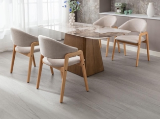 Vente-unique - Stuhl mit Armlehnen 6er-Set - Stoff & Kautschukholz - Beige - SOLUNA