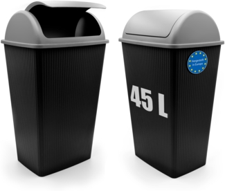 BigDean 2 Stück Mülleimer mit Schwingdeckel 45 L Anthrazit – Abfalleimer für die Küche & Büro – Müllbehälter aus robustem & geruchsdichtem Kunststoff – Made in Europe
