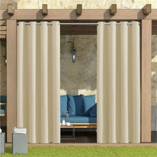 Qelus Outdoorvorhang Wasserdicht Outdoor Blickdicht Vorhang Gardinen mit ösen, (2 St), für Pavillon Garten Balkon Terrasse