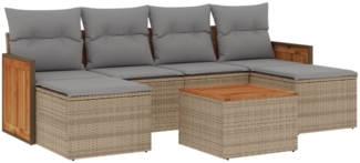 vidaXL 7-tlg. Garten-Sofagarnitur mit Kissen Beige Poly Rattan 3227907