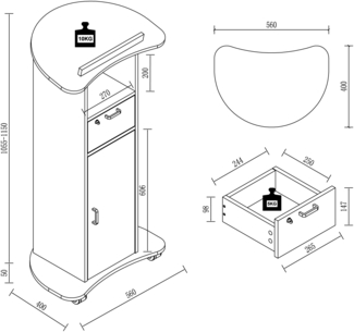 VCM Stehpult Redola 918366 Anthrazit H. 110 bis 120 cm x B. 56 cm x T. 37 cm