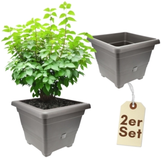 2er Set Pflanzkübel Rechteckig Pflanzkübel Groß Außen Blumenkübel Outdoor Pflanztopf Pflanzkasten Blumentopf Wasserspeicher 40 cm Anthrazit