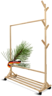 DELUKE® Garderobe mit Rollen SEMU - Massivholz, 6 Haken | Garberobenständer Flur Kleiderstange für Jacken Eingangsbereich Kleiderständer