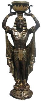 Casa Padrino Deko Skulptur Ägypter mit Blumentopf Bronze / Schwarz / Gold H. 130 cm - Wetterbeständige Ägyptische Dekofigur - Wohnzimmer Garten Terrassen Skulptur