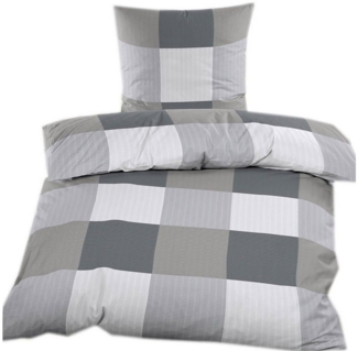 KH-Haushaltshandel Bettwäsche Seersucker Bettwäsche 135x200 +80x80cm, grautöne kariert, Seersucker, 2 teilig, grau, dunkelgrau,hellgrau kariert, bügelfrei
