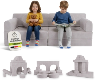 Juskys Kindersofa Kayo –Cord, modular & weich, Sofa für Kinderzimmer & Spielzimmer, sicher, flexibel, pflegeleicht, mit abnehmbaren Bezügen – Beige