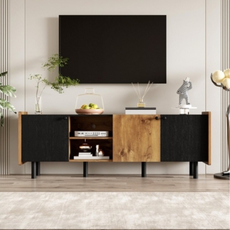Ulife TV-Schrank Lowboard TV-Board TV-Ständer mit 3Türen und 2 Offenen Fächern Moderner Stil, 160x40x58cm