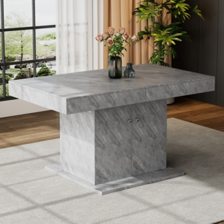 Ausziehbarer Esstisch mit Stauraum in Betonoptik, 140/180 x 80 x 76 cm, Grau