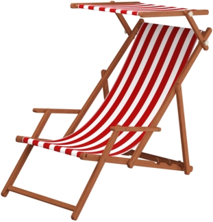 Gartenstuhl rot-weiß Sonnenliege Strandstuhl Sonnendach Kissen Deckchair Buche 10-314 S KH