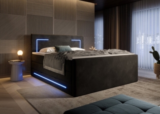 wonello Boxspringbett Monaco, mit LED Beleuchtung, Bettkasten, Matratzen und Topper