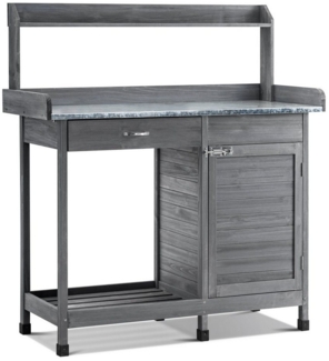 MCombo Pflanztisch Gärtnertisch Blumentisch 0440EY, mit verzinkt Arbeitsplatte Schublade Unterschrank, Wetterfest, Holz, anthrazit, 101 x 45 x 121 cm
