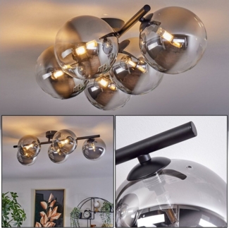hofstein Deckenleuchte Deckenlampe aus Metall/Glas in Schwarz/Rauchfarben/Klar, ohne Leuchtmittel, Leuchte im Retro-Design aus Glas, 5 x G9 LED, ohne Leuchtmittel
