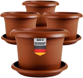 SUSTANIA Blumentopf Pflanzkübel mit Untersetzern (4er Set 30 cm Durchmesser), Terracotta Pflanztopf rund