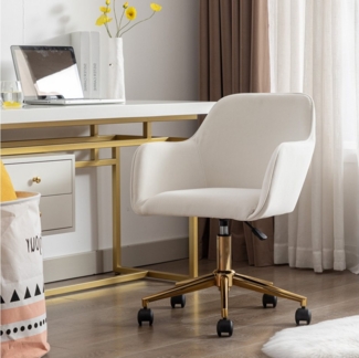 Celya Drehstuhl Bürostuhl Schreibtischstuhl mit Samtbezug,höhenverstellbar 360°Drehung, Stühle für Schminktisch,büro,esszimmer,goldenen Beinen,beige