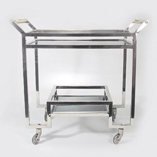 Casa Padrino Bar Trolley Servierwagen aus Messing vernickelt 74 x 40 x H. 69 cm - Hotel & Restaurant Einrichtung Möbel