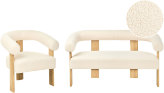 Sofa Set ILBRO Bouclé Cremeweiß Hellbraun