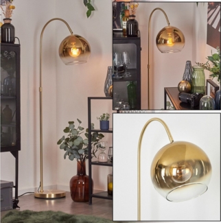 hofstein Stehlampe Stehlampe aus Metall/Glas in Messing/Gold/Klar, ohne Leuchtmittel, mit Glasschirm (25 cm) u. Fußschalter, 1 x E27, ohne Leuchtmittel