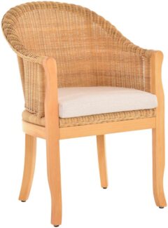Krines Home Relaxsessel Rattan-Sessel mit Holzbeinen, Sessel aus echtem Rattan- mit Polster, Rattanstuhl