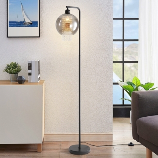 ZMH Stehlampe Wohnzimmer Stehleuchte Schlafzimmer - E27 Standleuchte Rauchgrau Gro? Standlampe Modern mit Fu?schalter Design Glaskugel Glas Kristall fr Bro Sofa Kinderzimmer Hotel(Ohne Leuchtmittel)