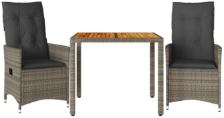 vidaXL 3-tlg. Bistro-Set mit Kissen Grau Poly Rattan 3276723