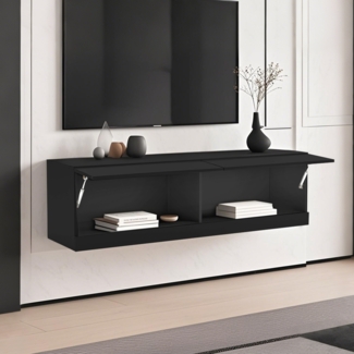 TV-Schrank 140×35×40 cm mit LED-Beleuchtung, moderner Fernsehschrank mit 2 Fächern für Wohnzimmer & Büro