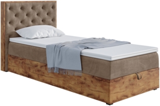 MEBLINI Boxspringbett LOFTY 3 90x200 cm mit Bettkasten – H3/Braun Samt Gepolstert Einzelbett mit Topper & Bonellfederkern-Matratze