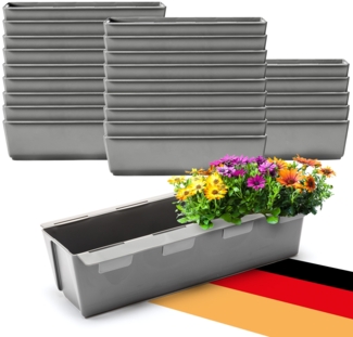 BigDean 24er Set Paletten Blumenkästen - Einsatz - mit Hängesystem zum Einhängen - 37cm beton-grau - Pflanzkasten für Europalette Balkonkasten Blumentopf - aus recyceltem PP-Kunststoff