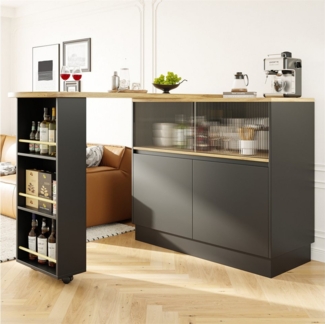 OKWISH Bartisch Moderner drehbarer Ess (360° drehbarer Ess- und Barschrank mit Stauraum & Glasschiebetür, 1-St, 90 x 45 x 100 cm)