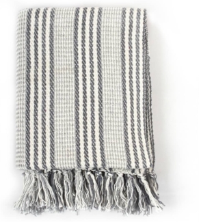 Überwurf Baumwolle, Wohndecke Streifen 125x150 cm Grau und Weiß