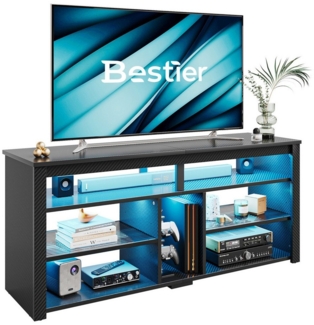 Bestier Lowboard TV-Schrank, Sideboard, Gaming TV Board mit LED-Beleuchtung (Breite 140 cm Fernsehtisch, 1 St, TV-Ständer für 55/60/65 Zoll Fernseher), Medien-TV Cabinet mit verstellbarem Regal, Weißer Marmor/Schwarze